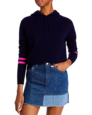 Aqua Cashmere Athletic Stripe Hoodie - 100% Exclusive In Peacoat/neon Pink