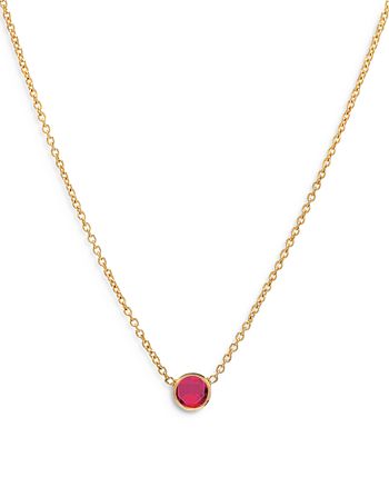 Zoe Lev - 14K Yellow Gold Ruby Birthstone Solitaire Pendant Necklace, 16-18"