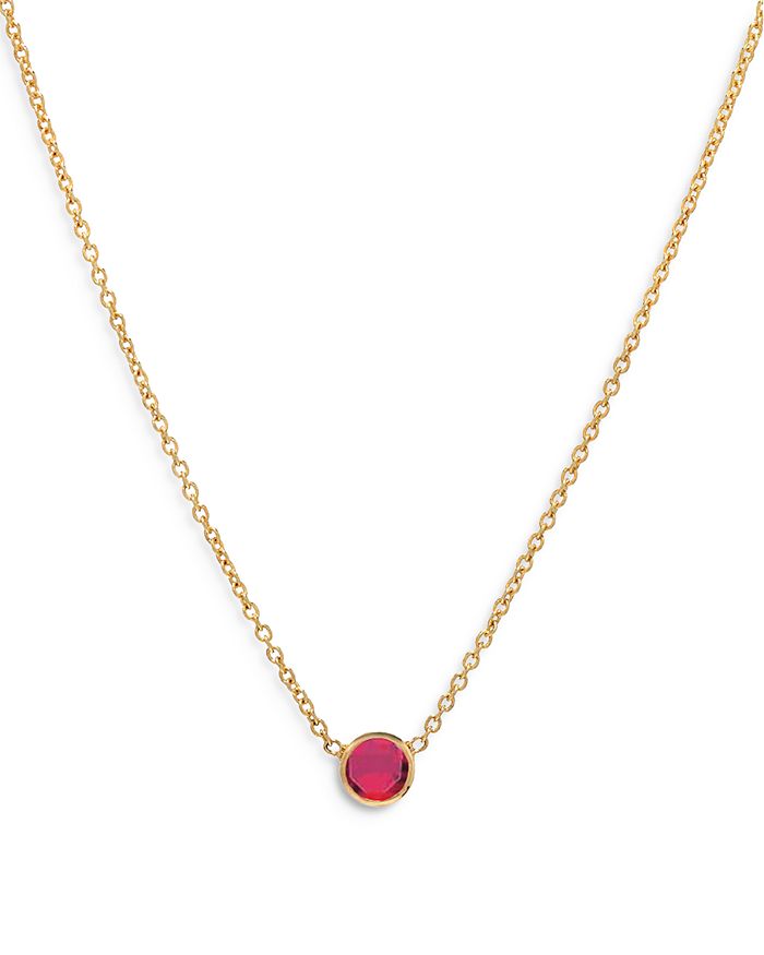 14K Yellow Gold Ruby Birthstone Solitaire Pendant Necklace, 16-18