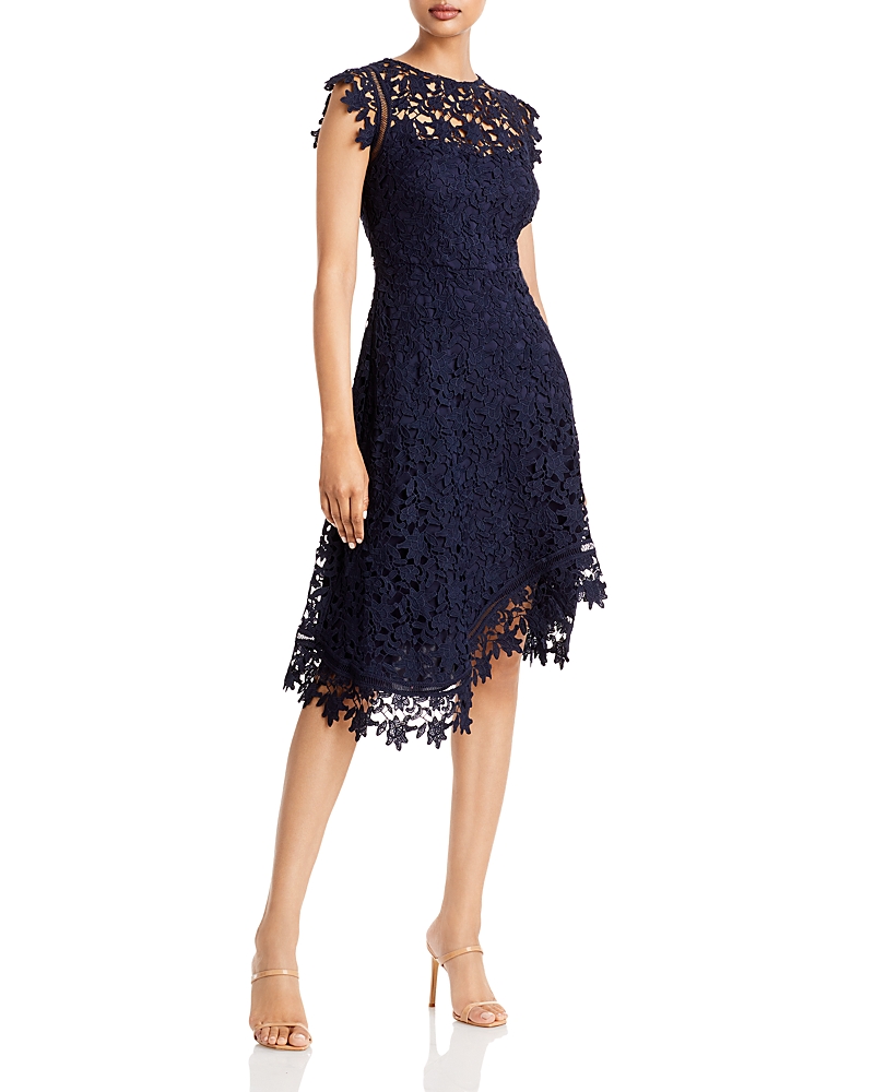 Eliza J Asymmetrical Lace Dress In Navy