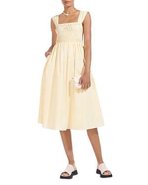 STAUD IDA SMOCKED MIDI DRESS,90-7506