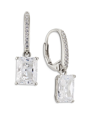 Nadri Modern Love Pave & Emerald Cut Drop Earrings In Rhodium