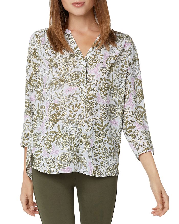 NYDJ PERFECT PRINTED HENLEY BLOUSE,CGGT3888