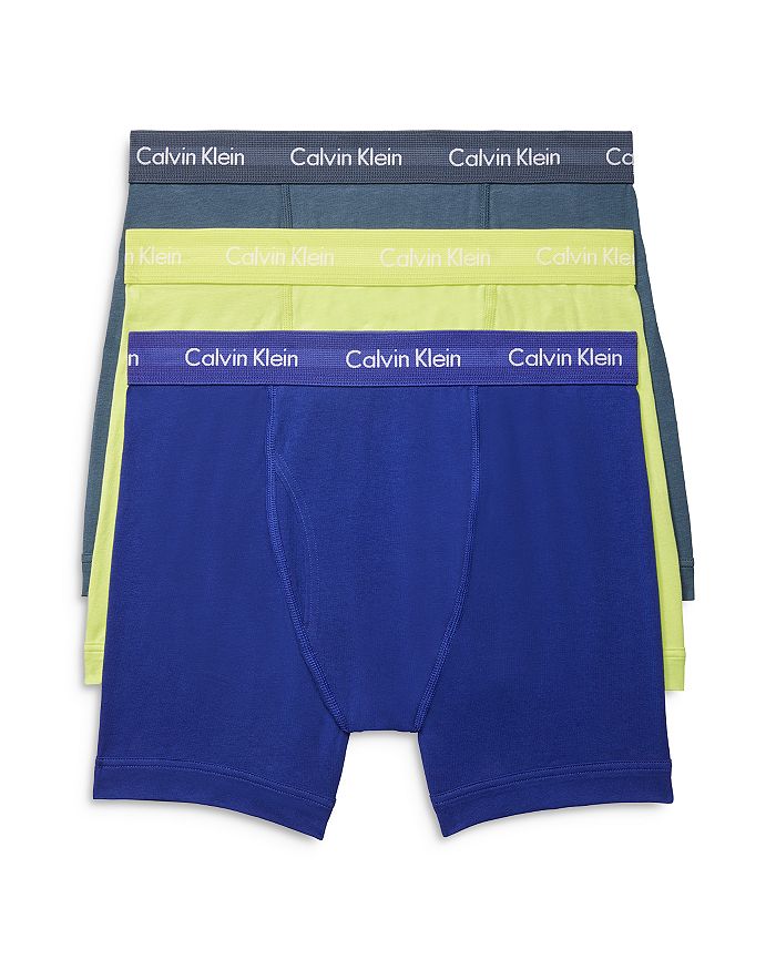 Calvin Klein Cotton Stretch Moisture Wicking Boxer Briefs, Pack Of 3 In Gray/yellow/blue