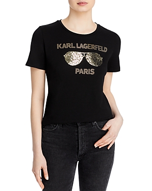 Karl Lagerfeld Paris Sequined Sunglasses Logo Tee