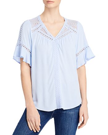 Single Thread Lace Trim V Neck Top | Bloomingdale's