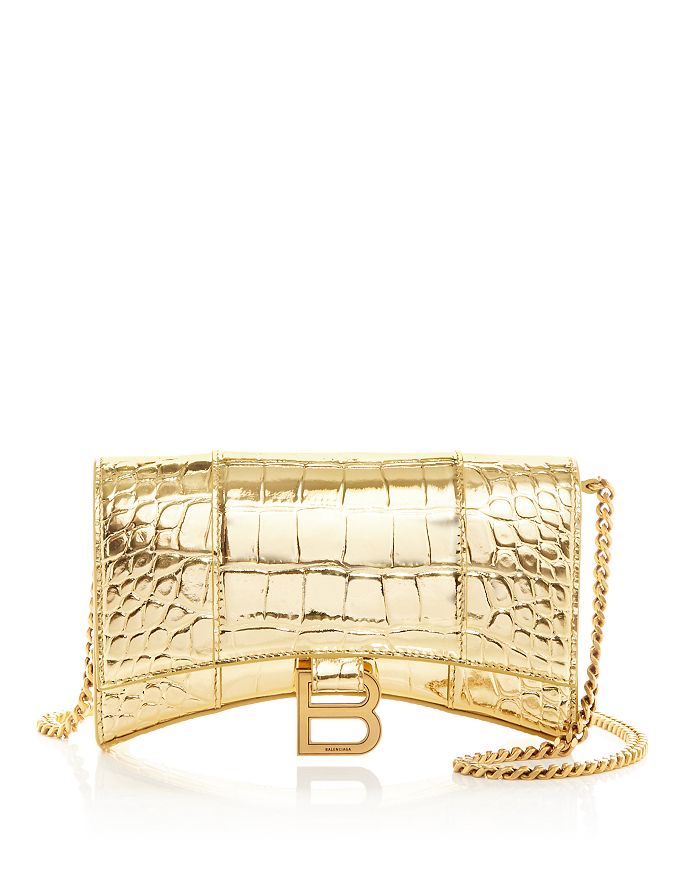Balenciaga Hourglass Leather Chain Wallet In Gold