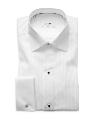 Slim Fit Long Sleeve Pleated Bib Cotton Tuxedo Shirt