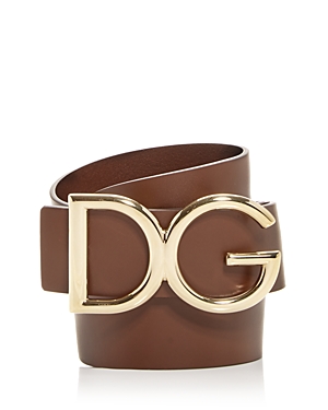 Dolce & Gabbana 35mm Dg Buckle Leather Belt In Medium Brown