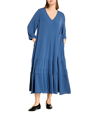 Marina Rinaldi Darwin Tiered Midi Dress In China Blue