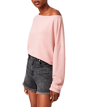 Allsaints Rita Oversize One-shoulder Long Sleeve Tee In Petal Pink