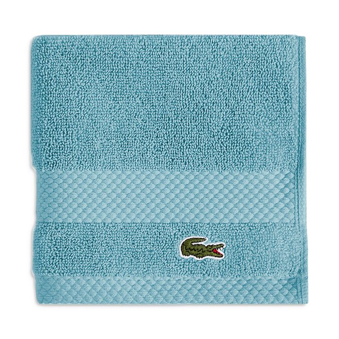 Lacoste Gray With White Stripes Terry Bath Towel With Alligator