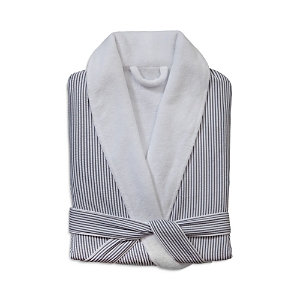 Kassatex Fleece Lined Seersucker Bathrobe In White/grey