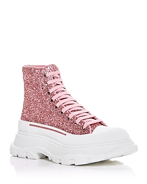 Alexander Mcqueen Pink Leather Tread Slick Ankle Boots Pink Donna 37 In White/pink Glitter