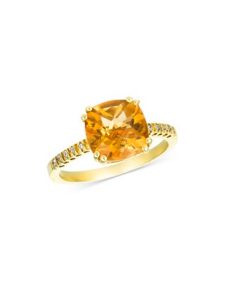 Citrine Cushion Ring with Diamonds in 14K Yellow Gold - Exclusive