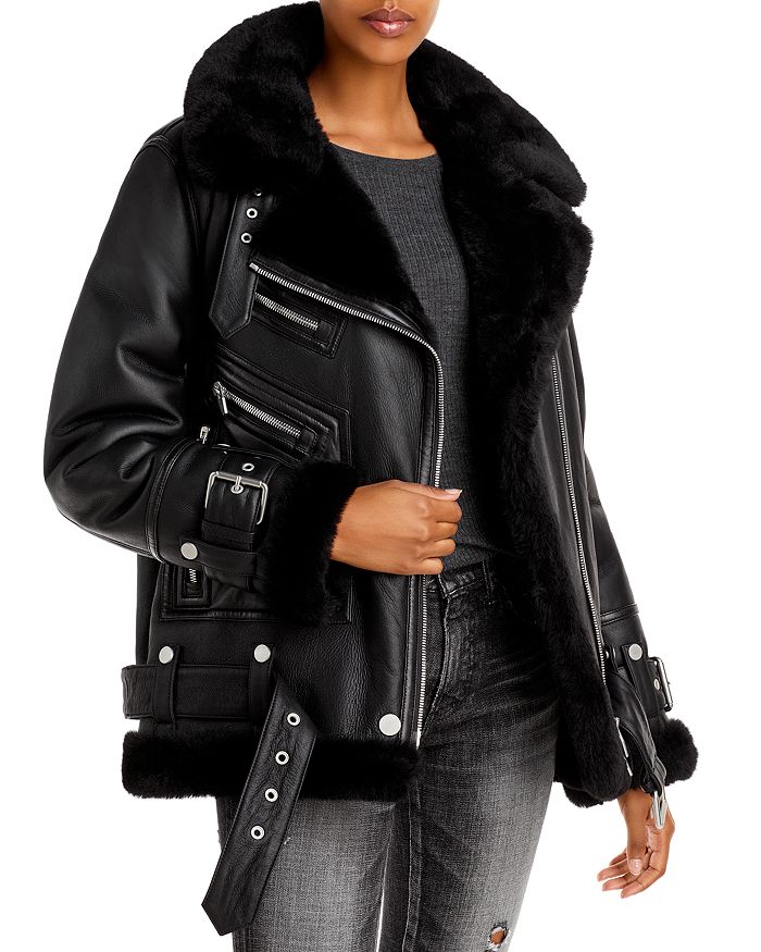 The Arrivals Moya Leather & Shearling Trim Jacket | Bloomingdale's