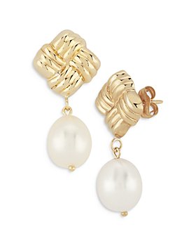 Bloomingdale's - Cultured Freshwater Pearl Woven Drop Earrings in 14K Yellow Gold - 100% Exclusive