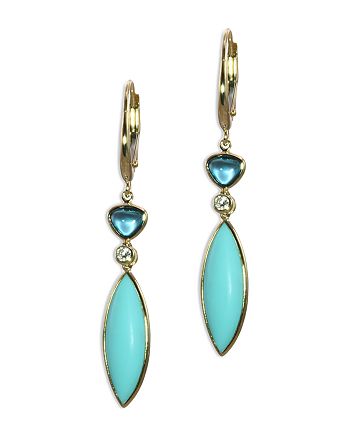 Bloomingdale's - Turquoise, London Blue Topaz & Diamond Linear Drop Earrings in 14K Yellow Gold - 100% Exclusive