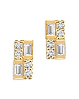 Bloomingdale's Fine Collection Round & Baguette Diamond Bar Stud Earrings in 14K Yellow Gold, 0.25 ct. t. w - Exclusive