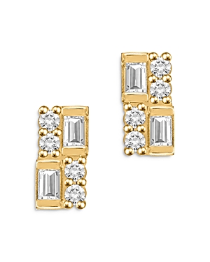 Bloomingdale's Round & Baguette Diamond Bar Stud Earrings In 14k Yellow Gold, 0.25 Ct. T.w - 100% Exclusive In White/gold