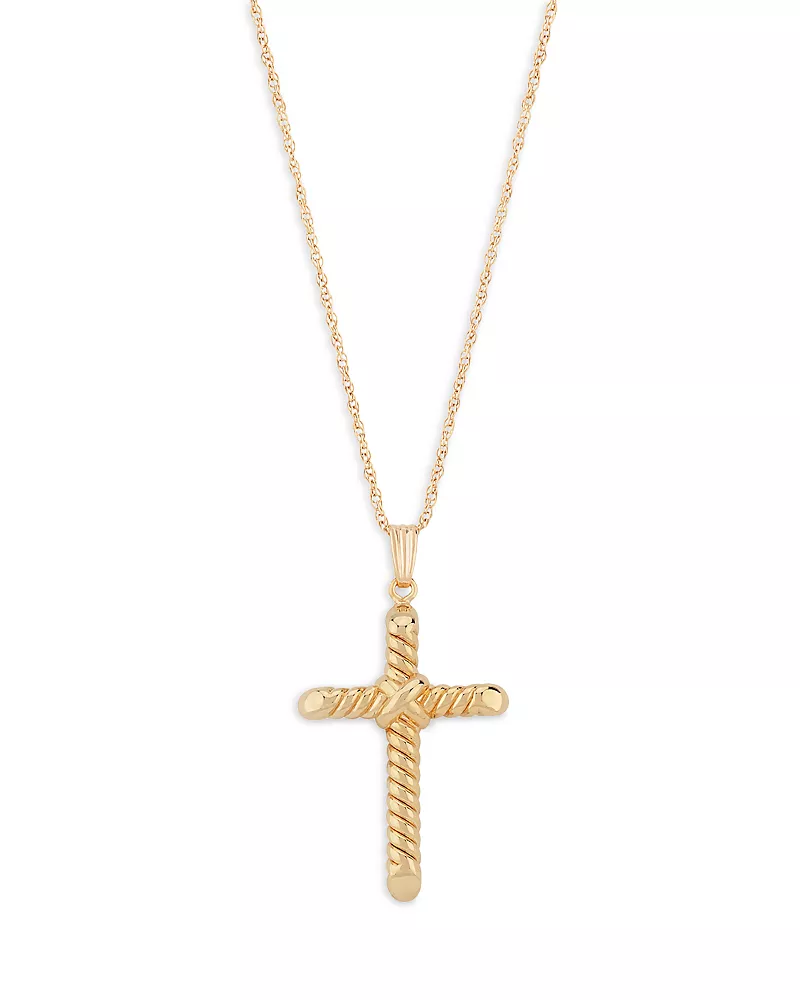 Bloomingdale's Fine Collection Swirl Cross Pendant Necklace in 14K Yellow Gold, 18