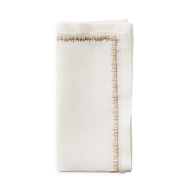 Kim Seybert Filament Linen Napkin In White/gold