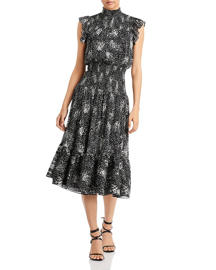 AQUA Ruffled Printed Midi Dress - 100% Exclusive | Bloomingdale's