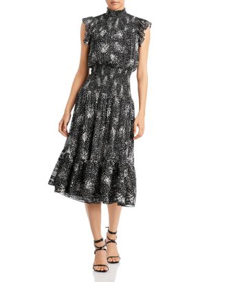 AQUA Ruffled Printed Midi Dress - 100% Exclusive | Bloomingdale's