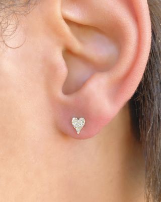 14K Yellow Gold Diamond Heart Stud Earrings