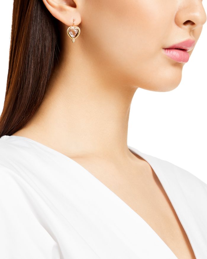 18K Yellow Gold Rock Crystal Heart Earrings