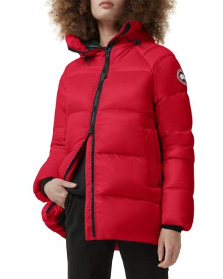 red ladies puffer coat