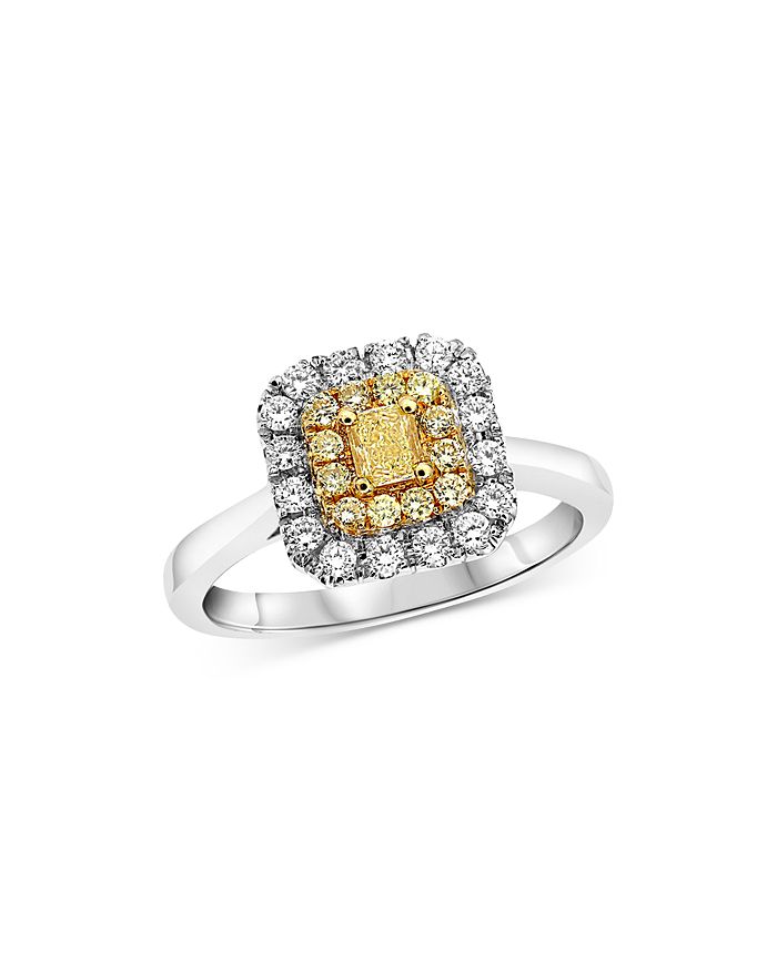 Bloomingdale's - Yellow & White Diamond Halo Ring in 18K White & Yellow Gold - 100% Exclusive