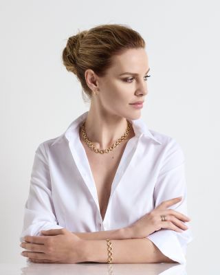 18K Yellow Gold Jaipur Flat Link Statement Necklace, 17"