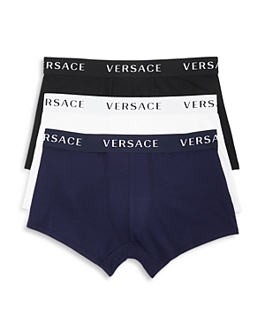Versace Jersey Cotton Stretch Boxer Briefs, Pack Of 3 In Black/blue