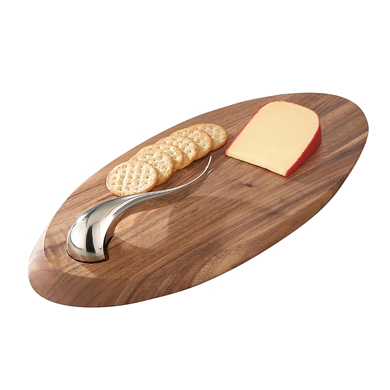 Nambe Swoop Cheese Board & Knife In Acacia