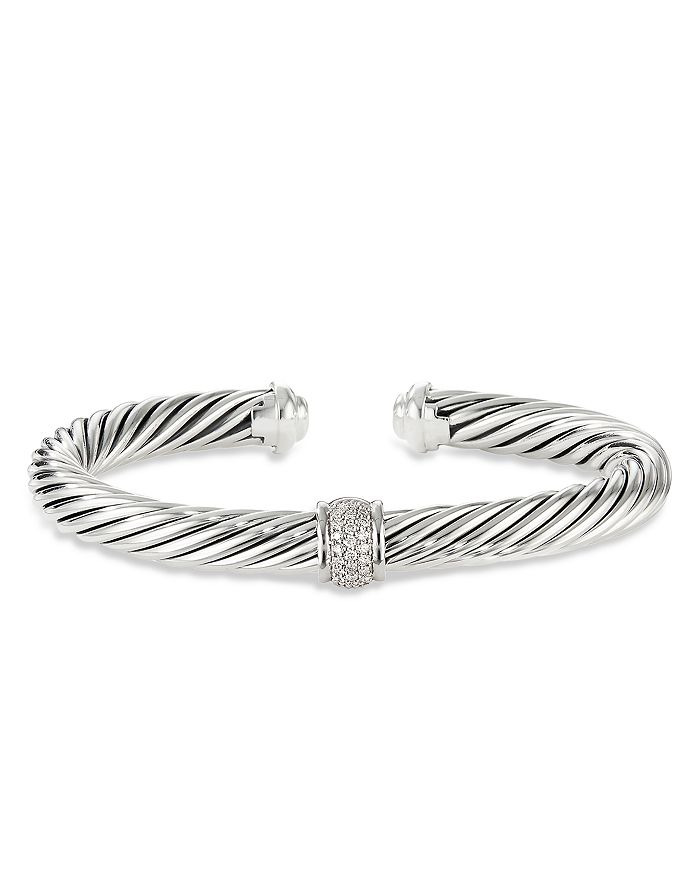 David Yurman Sterling Silver Classic Diamond Cable Cuff Bracelet ...