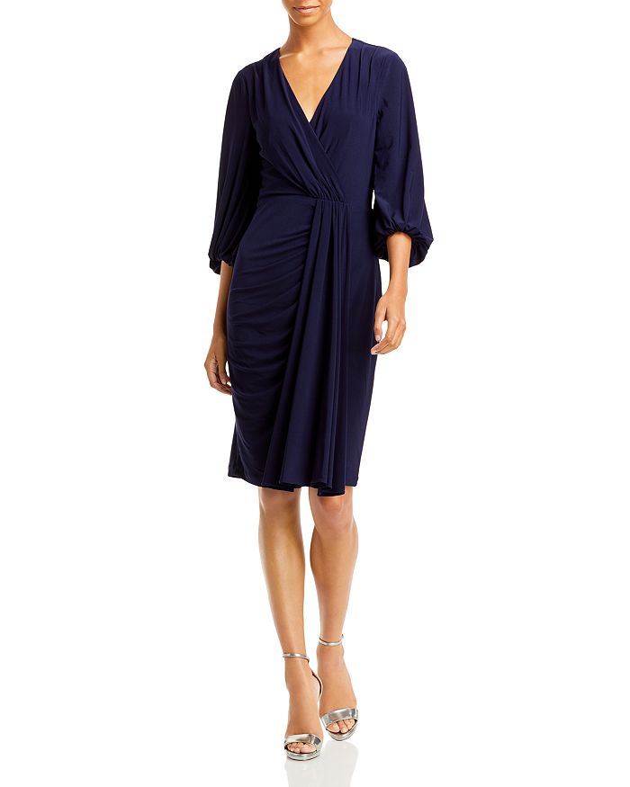 Eliza J Faux Wrap Draped Midi Dress Bloomingdale s
