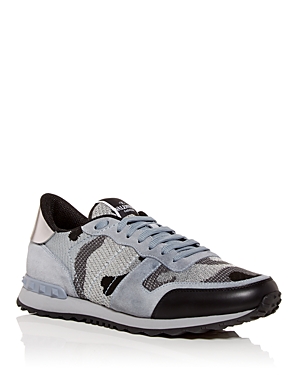 Valentino Men's Camouflage Low Top Sneakers In Blue/silver