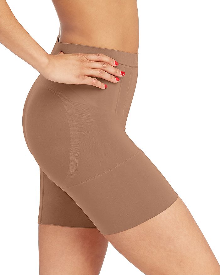 Shop Spanx Oncore Mid-thigh Shorts In Cafe Au Lait