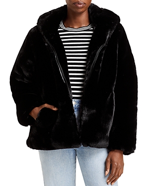 Shop Apparis Chelsea Hooded Faux Fur Coat In Noir