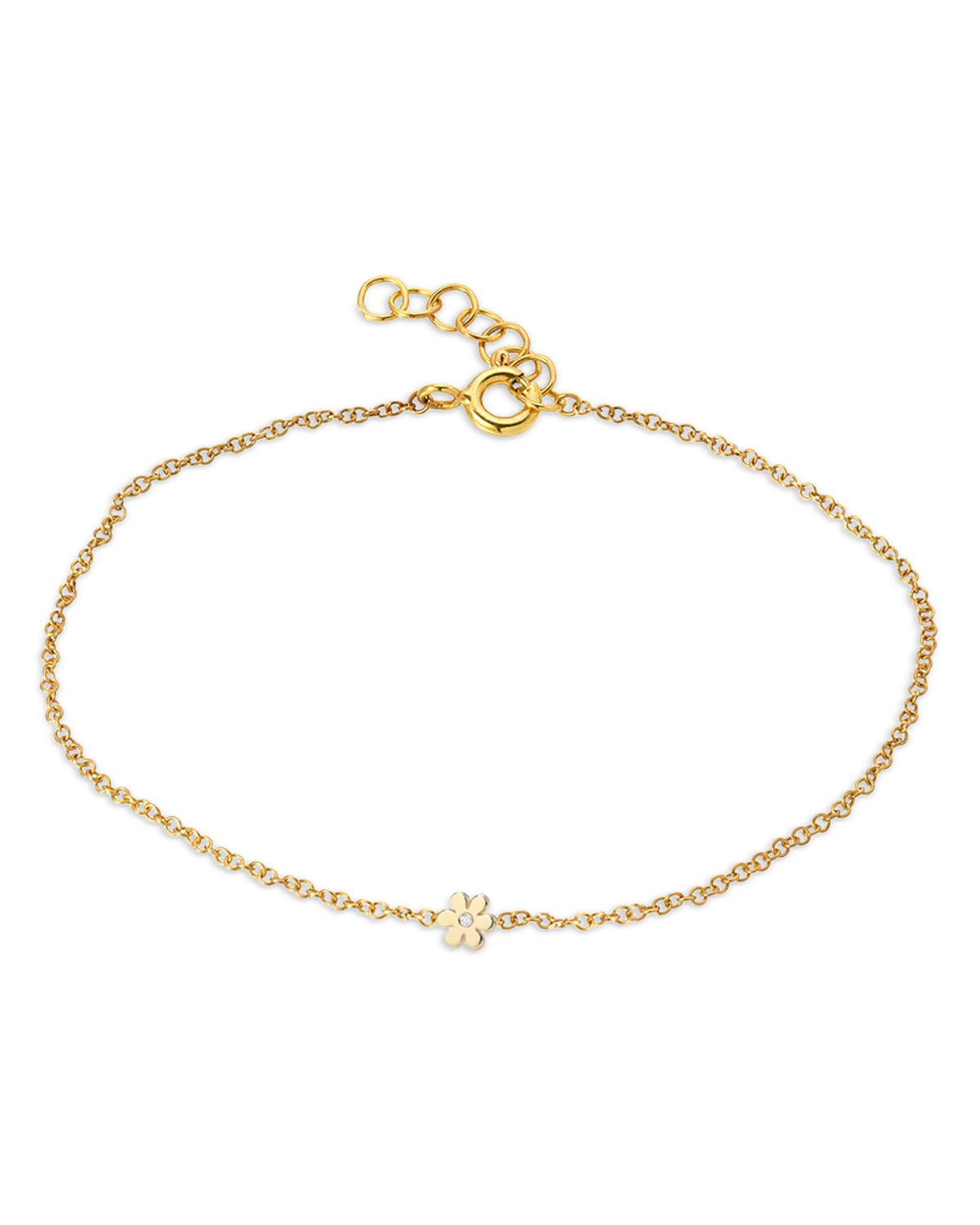 14K Yellow Gold Diamond Flower Chain Link Bracelet