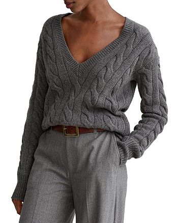 Ralph Lauren Cable Knit Relaxed Fit V Neck Sweater | Bloomingdale's