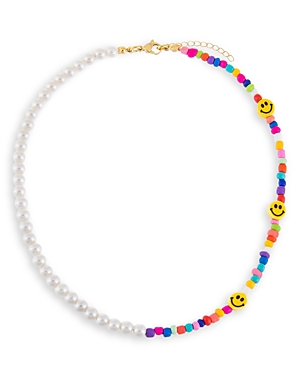 ADINAS JEWELS SMILEY FACE, NEON MULTIcolour BEAD & FAUX PEARL CHOKER NECKLACE IN GOLD TONE, 14.5-16.5,N59863CMB-614