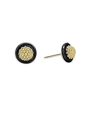 Lagos Meridian 18K Yellow Gold Black Caviar Black Ceramic 9mm Stud Earrings