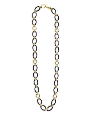 Meridian 18K Yellow Gold Black Caviar Black Ceramic Oval Link Necklace, 18" 