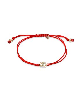 Zoe Lev - 14K Yellow Gold Fortune Diamond Initial Red Cord Bolo Bracelet