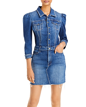 Mother The Puffy Bruiser Mini Denim Dress in Nature Touch Base