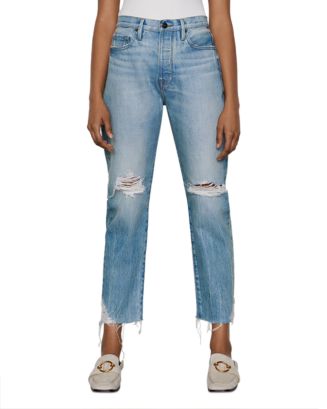 FRAME Le Original High Rise Distressed Straight Leg Jeans in 