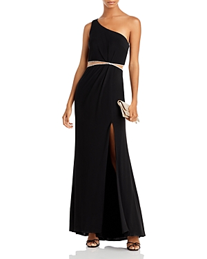 Aqua One Shoulder Cutout Waist Gown - 100% Exclusive In Black