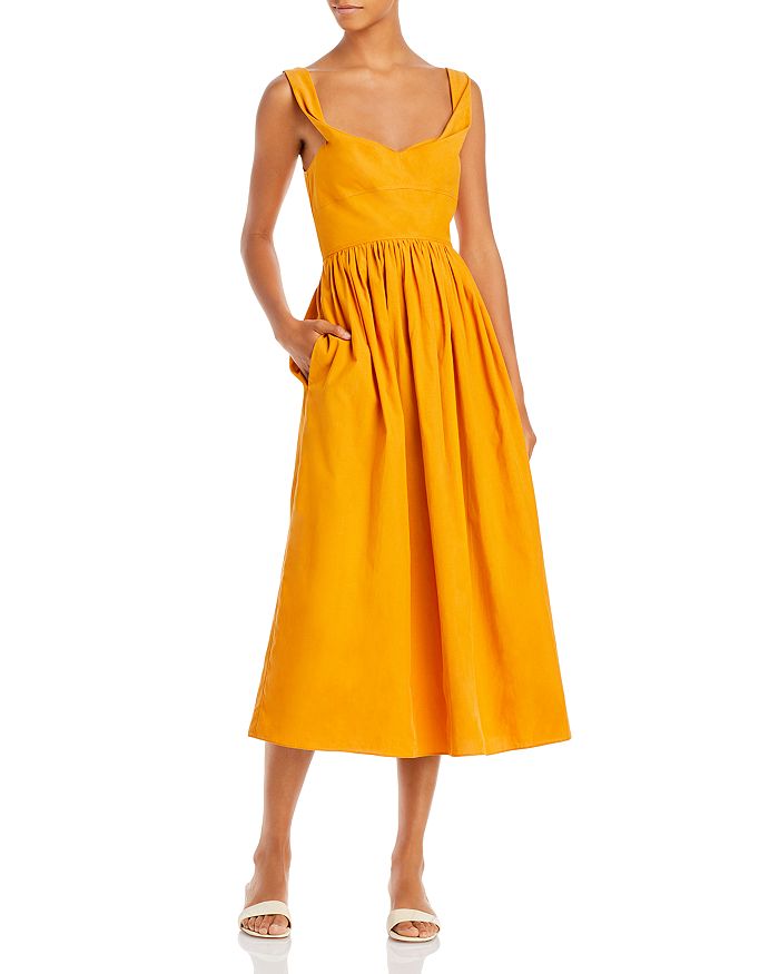 Rebecca Taylor Slub Sateen Midi Dress | Bloomingdale's